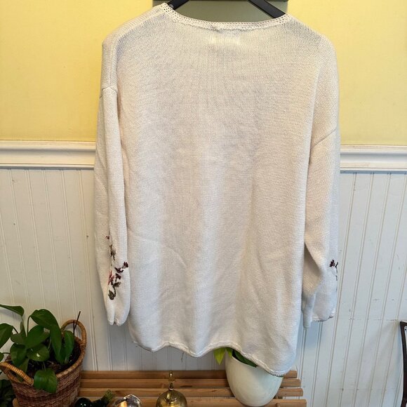 Vintage Plus size sweater 90s Carly St. Clair cross-stitch florals pastel 2X - Picture 2 of 8